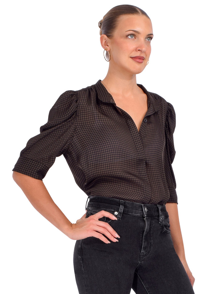 Frame Houndstooth Gillian Top in Americano Multi Side View 