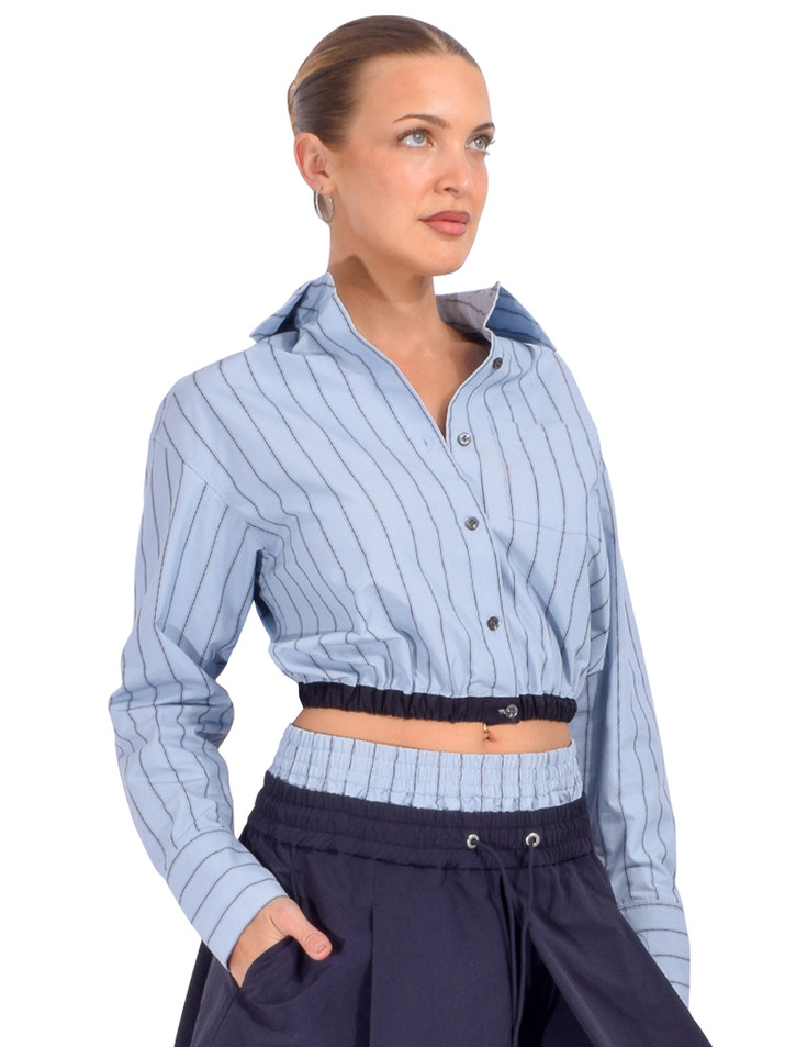 3.1 Phillip Lim Striped Cropped Button-Front Shirt in Oxford Blue Side View 