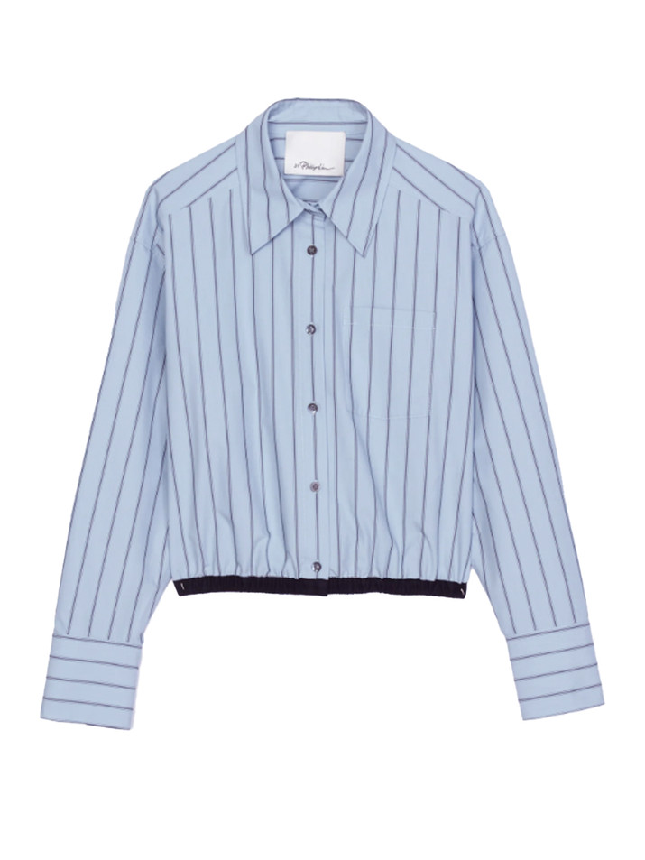 3.1 Phillip Lim Striped Cropped Button-Front Shirt in Oxford Blue