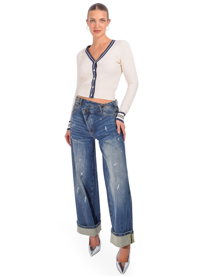 3.1 Phillip Lim Textured Rib Cardigan in Ecru-Navy Full Outfit 