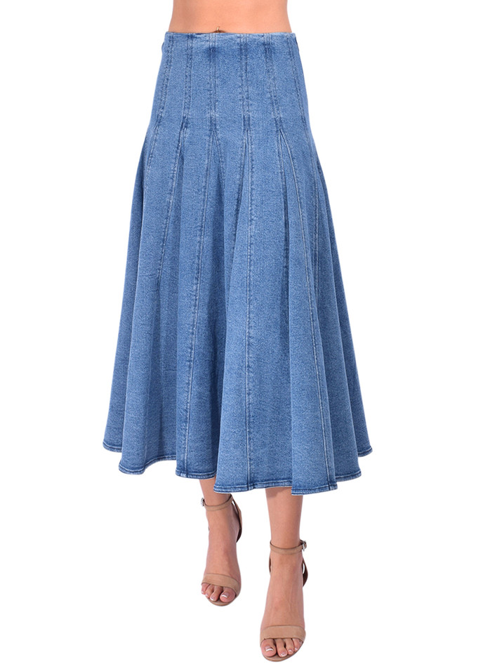 Simkhai Taylan Structured Denim Midi Skirt in Montauk Front View 