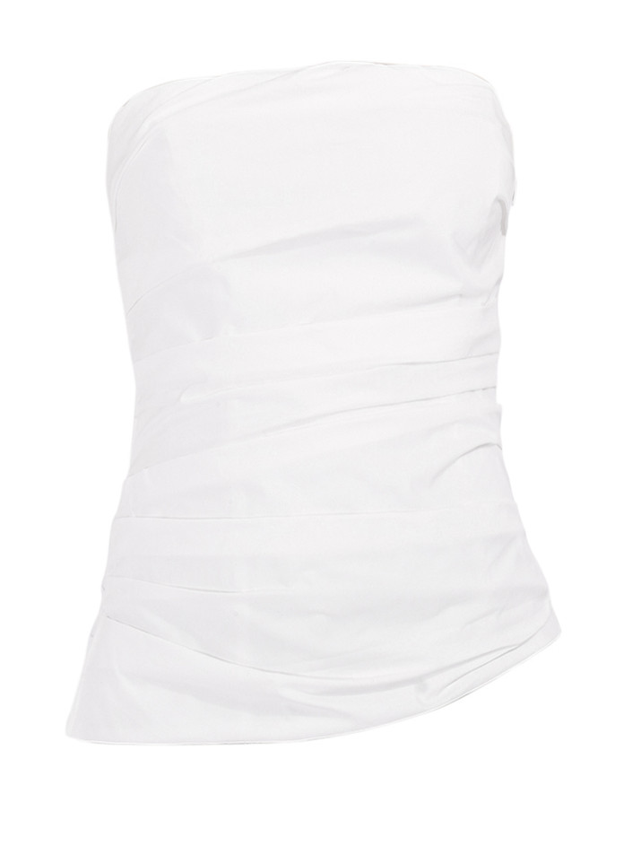 Simkhai Emerson Ruched Bustier Top in White Product Shot 
