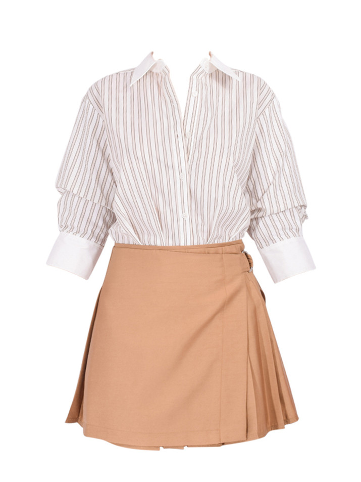 Simkhai Frankie Mini Combo Shirt Dress in Sand Stripe Product Shot 
