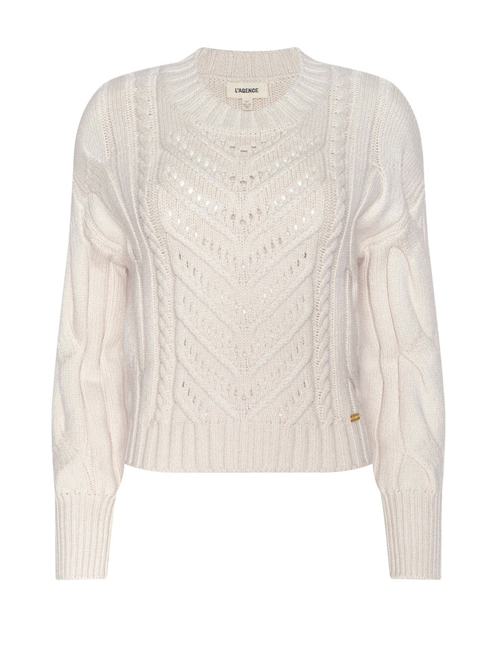 L'AGENCE Storm Cable-Knit Sweater in Cream