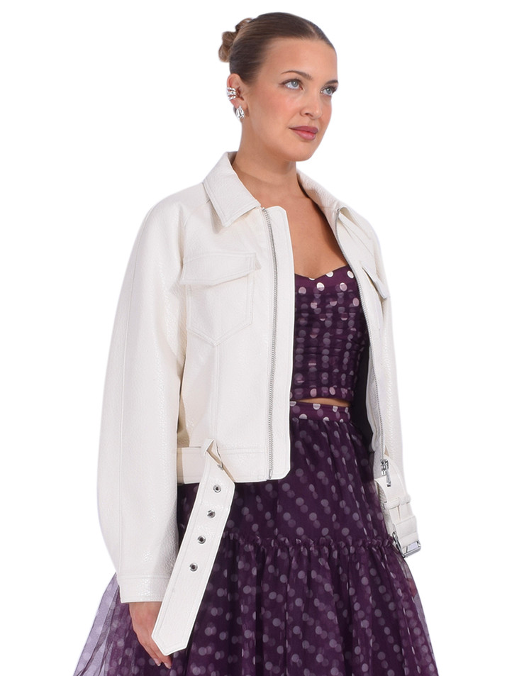 CINQ À SEPT Saffira Vegan Leather Jacket in Cream Side View 