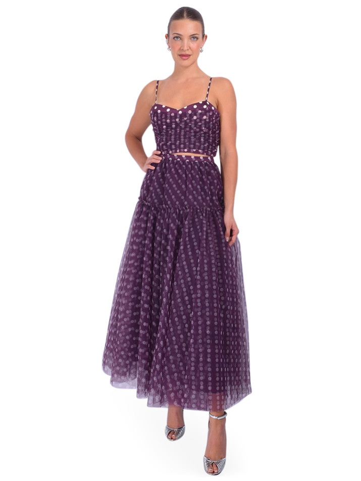 CINQ À SEPT Camille Selly Top in Purple Polka Dot Full Outfit 