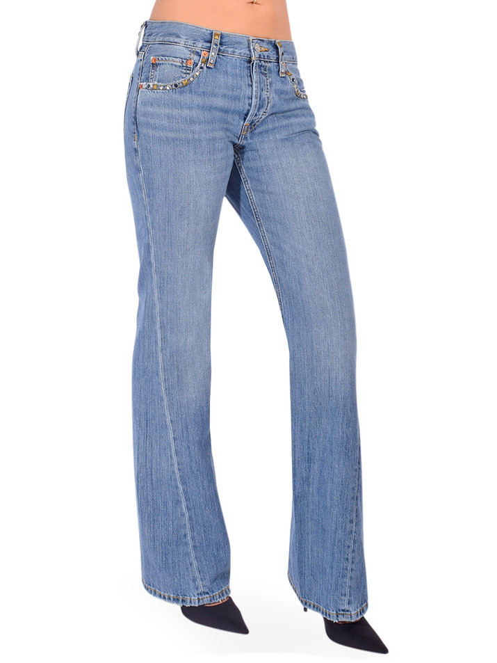 RE/DONE Twisted Mid Rise Bootcut in Thunderstruck Side View 