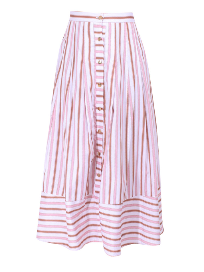 KARINA GRIMALDI Spencer Striped Midi Skirt in Pink Multi Stripe Product Shot