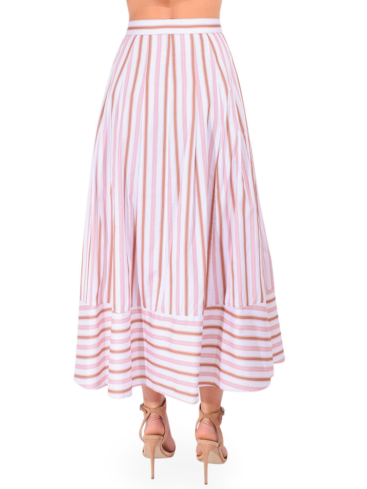 KARINA GRIMALDI Spencer Striped Midi Skirt in Pink Multi Stripe Back View 