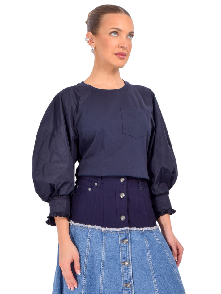 CINQ À SEPT Valentine Top in Navy Side View 

