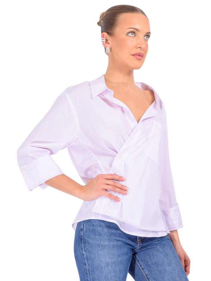 CISSA The Overshirt in Pink Stripe Side View 