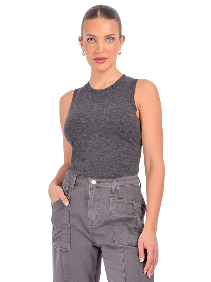 MINNIE ROSE Crew Tank in Gray Front View 