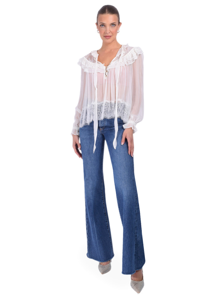 SELF-PORTRAIT Georgette Lace Blouse in White Full Outfit 