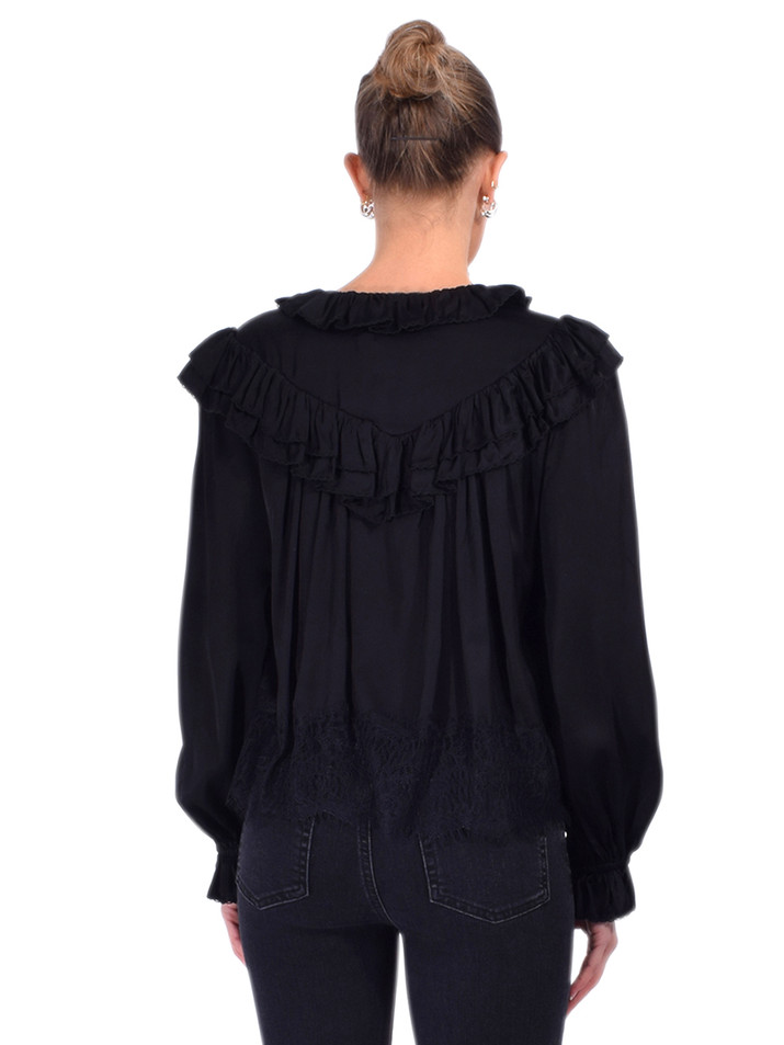 SELF-PORTRAIT Georgette Lace Blouse in Black Back View 