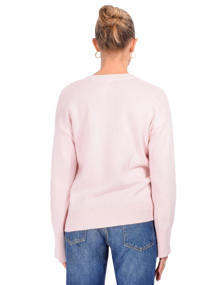 MINNIE ROSE Luxe Cotton Blend Boxy V Neck in Pink Back View 