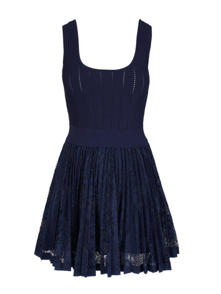SIMKHAI Ellis Knit Lace Mini Dress in Midnight Product Shot 