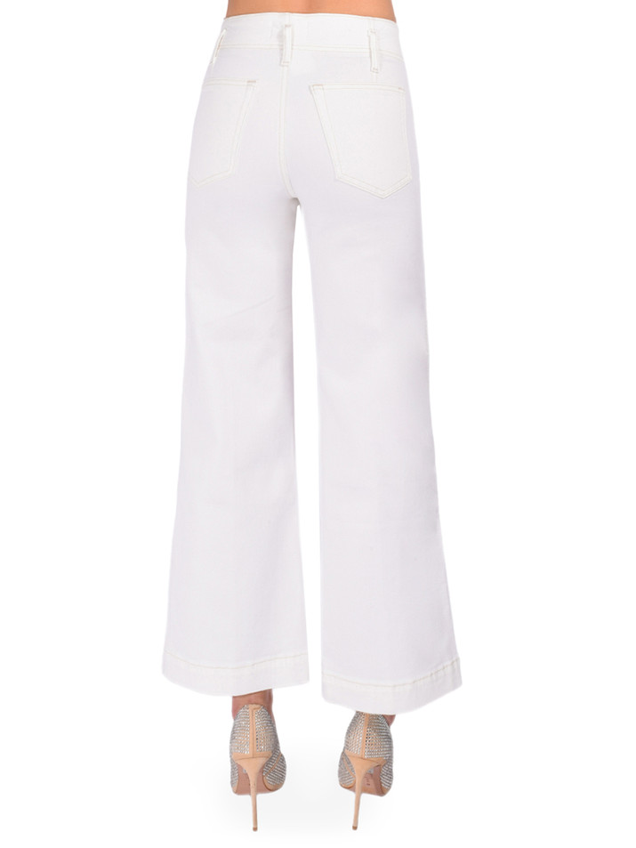 FRAME Seamed Wide Trouser Crop Jean in White Back View 