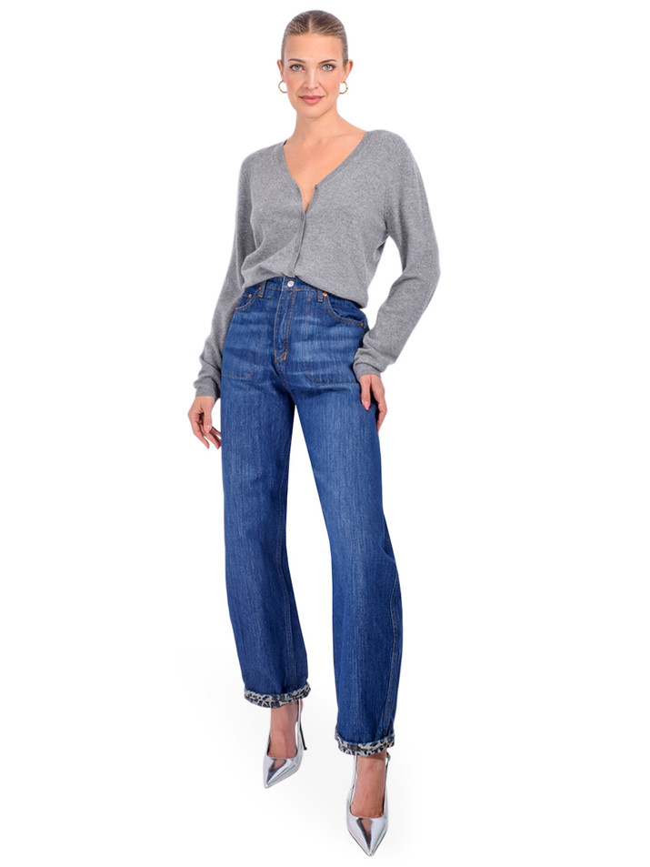 FRAME Cashmere V Cardigan in Gray Full Outfit 