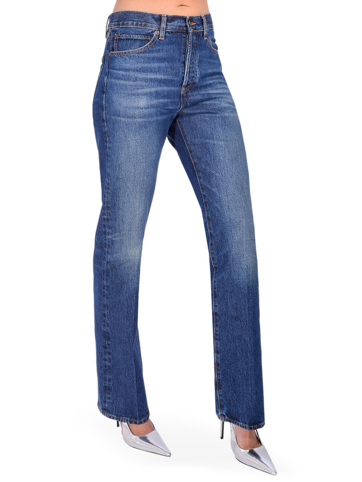 FRAME Vertical Jean in Blue Brazen Side View 