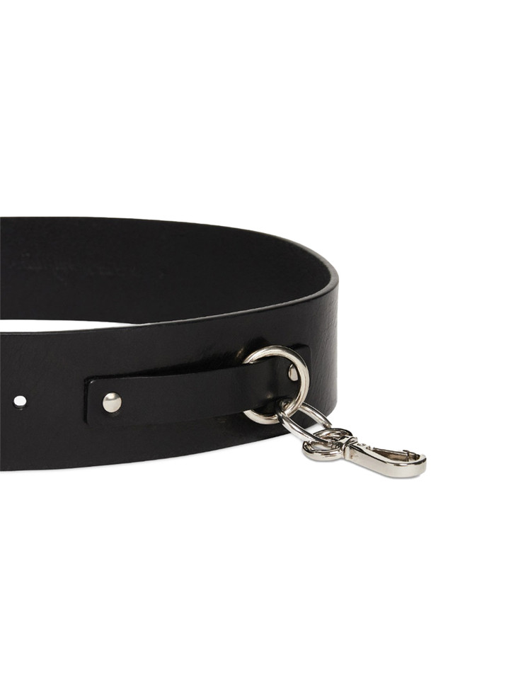 OTTOD'AME Leather Belt with Silver Ring Chains in Black Hook Chain Details