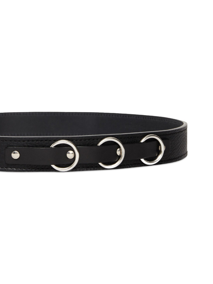 OTTOD'AME Thin Leather Belt with Silver Rings in Black Details 

