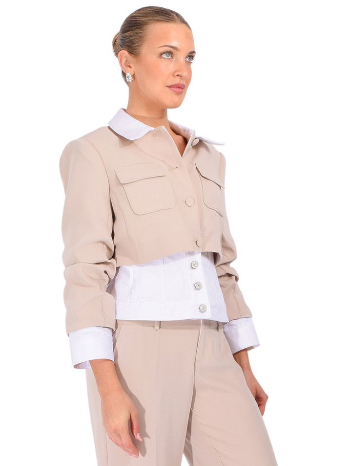 CINQ À SEPT Lorraine Denim Jacket in Khaki/White Side View 