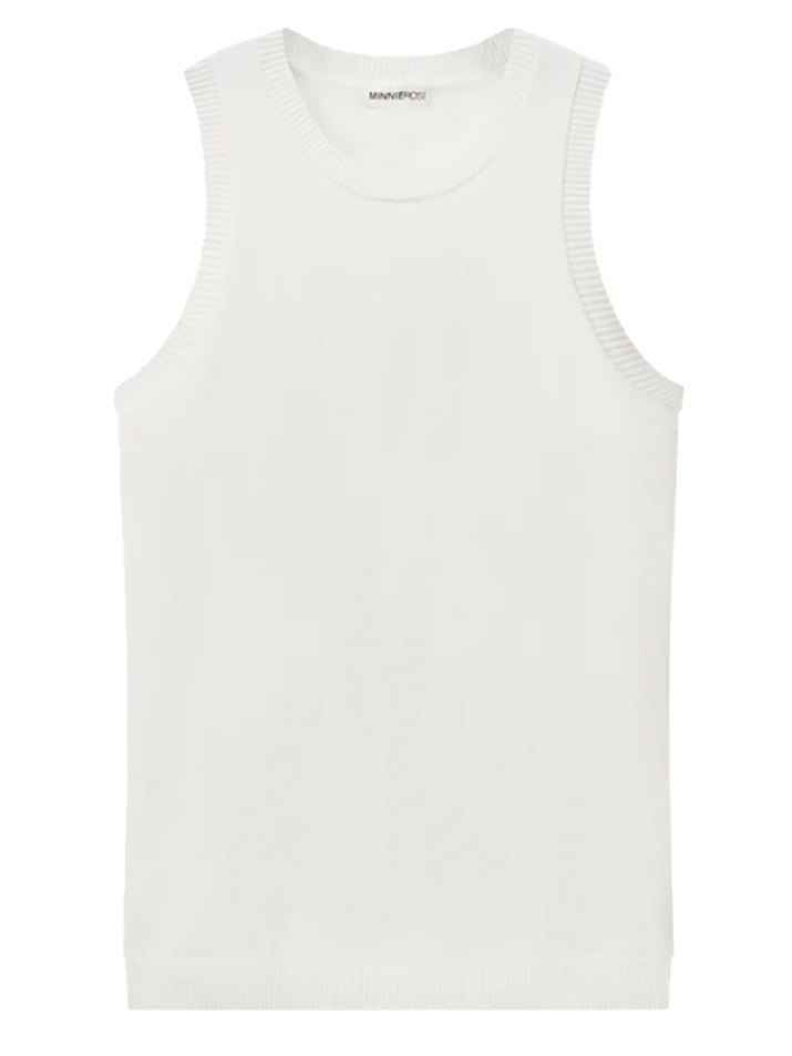 MINNIE ROSE Viscose Crew Tank in White Product Shot 
