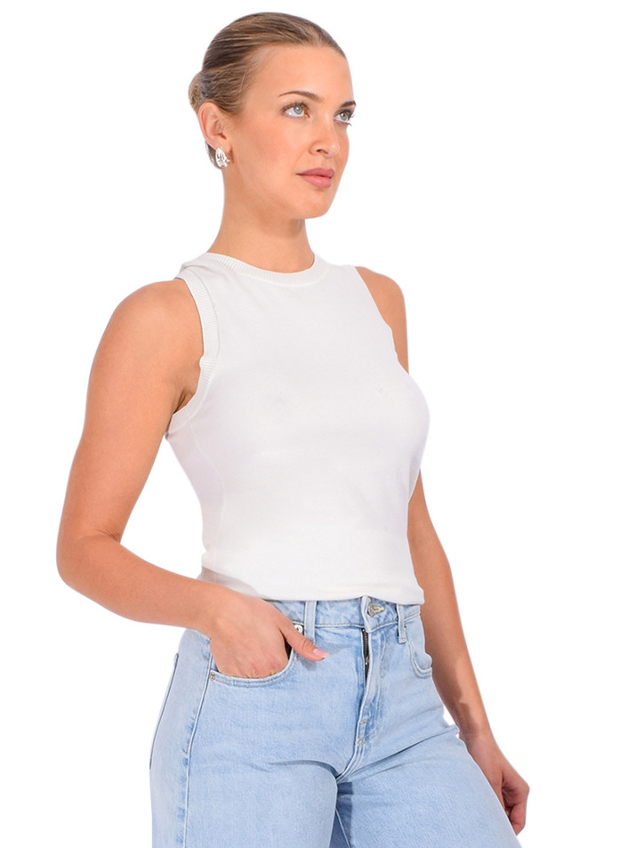 MINNIE ROSE Viscose Crew Tank in White Side View 