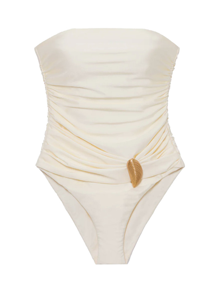 SIMKHAI Lorena Shell Strapless One Piece in White Product Shot 