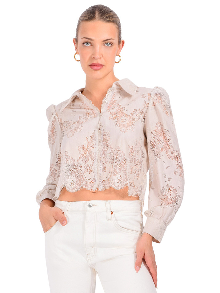 L'AGENCE Anita Lace Blouse in Champagne Front View 