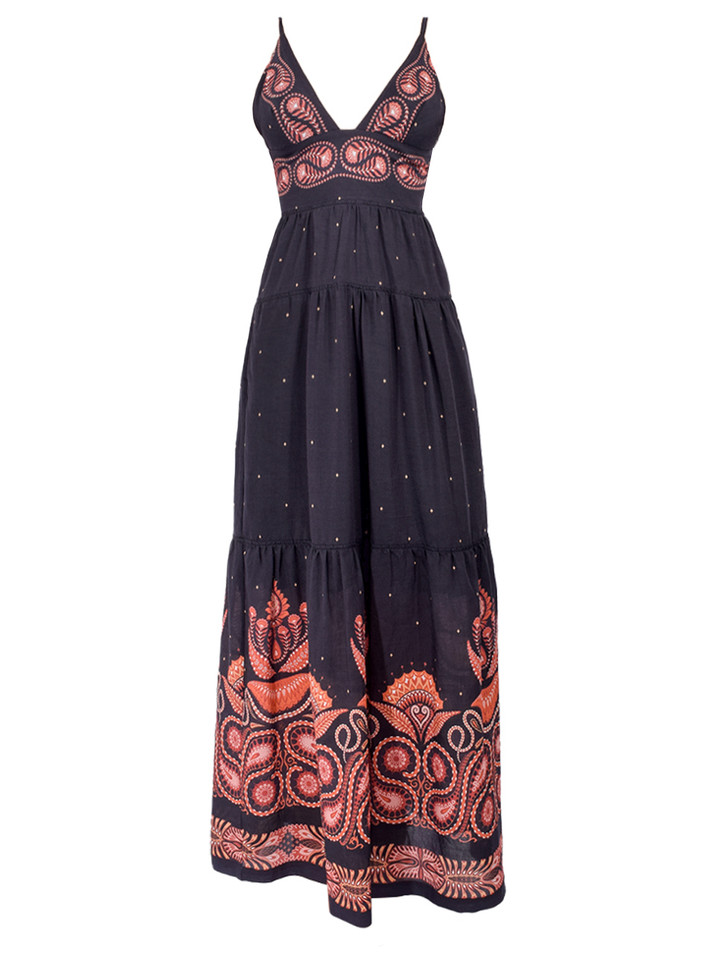SABINA MUSAYEV Valor Dress in Black Paisley Product Shot 