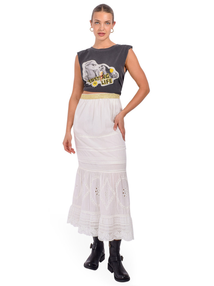 LEON & HARPER Jinta Lace Skirt in White Full Outfit 