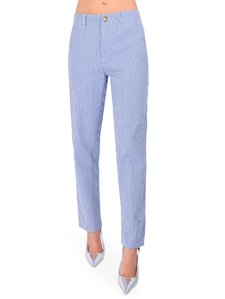 LEON & HARPER Armina Pant in Blue Stripe Front View 