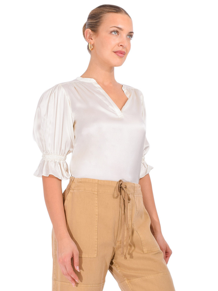 CINQ À SEPT Split Neck Fiona Top in Ivory Side View 