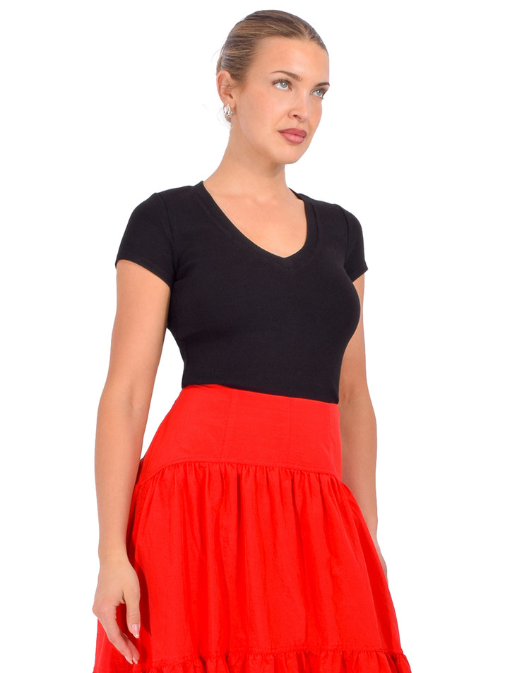 E MARIE Sophia V-Neck Tee in Black Side View 