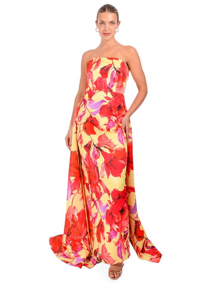 MILLY Dorothy Printed Taffeta Dress in Lemon/Red Front View 2