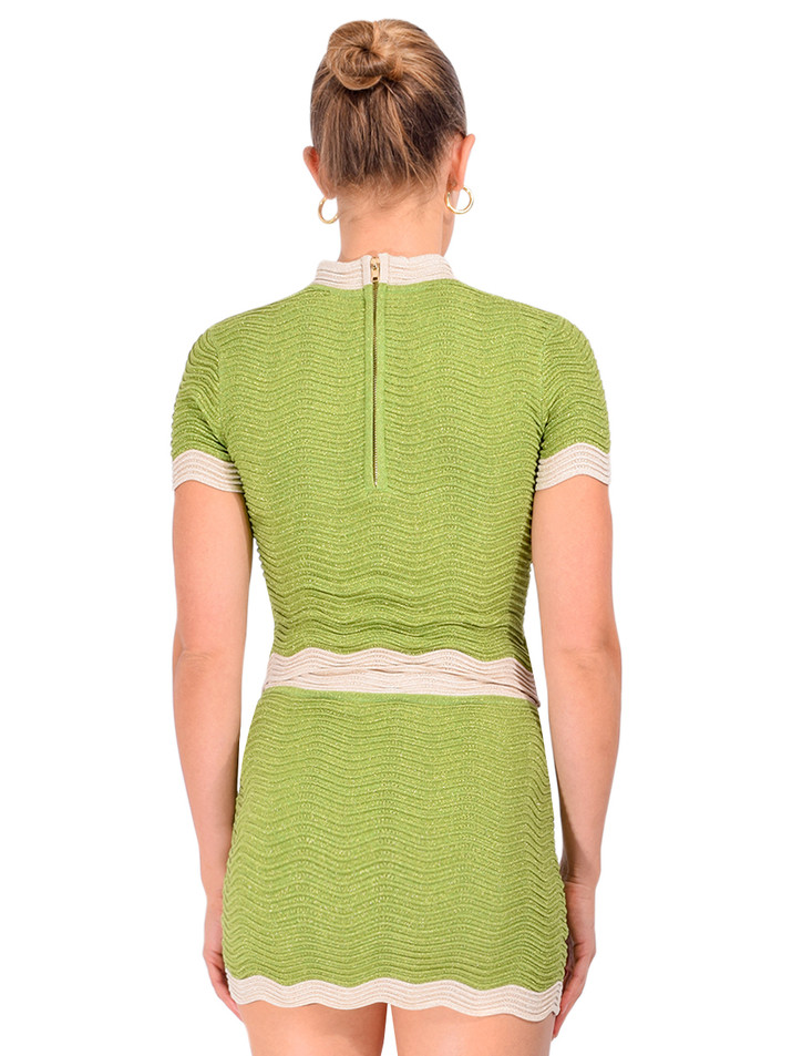 RETROFÊTE Iyla Rib Knit Top in Kiwi/Ivory Back View 