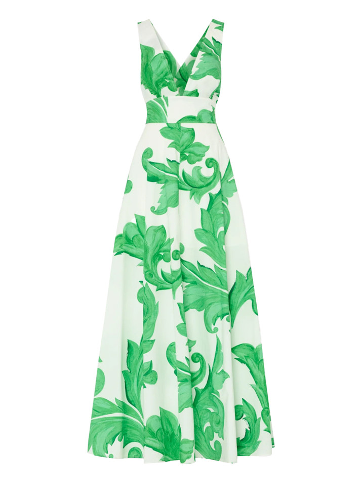 MILLY Catarina Printed Poplin Dress in Green/White Product Shot 