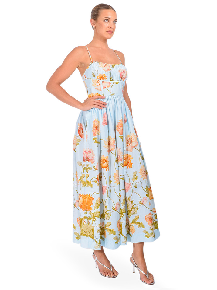CARA CARA Alba Midi Dress in Lockwood Flora Sky Side View 