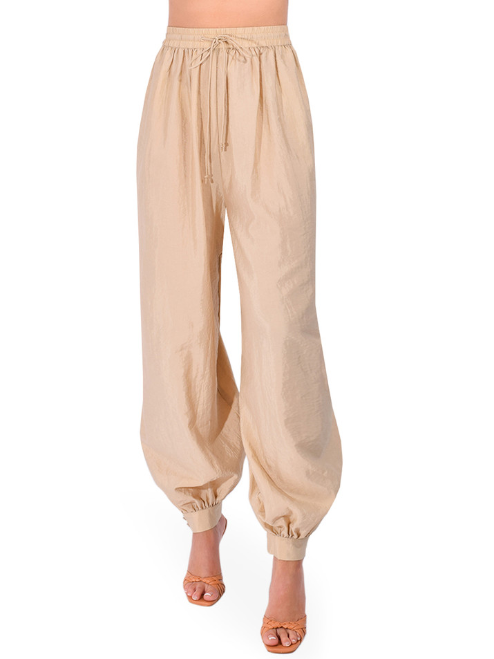 CINQ À SEPT Verne Tumbled Woven Balloon Pants in Khaki Front View 