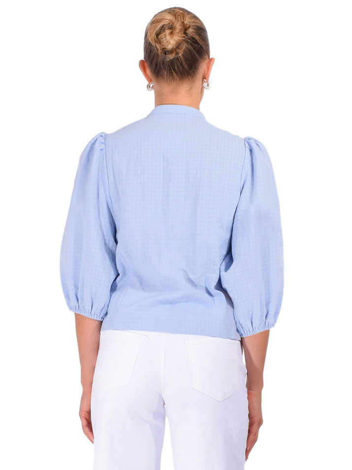 ESSENTIEL ANTWERP Jaiden Embellished Shirt in Nile Blue Back View 