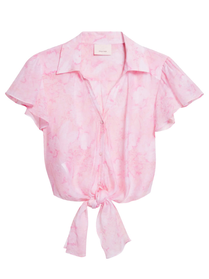 CINQ À SEPT Heirloom Petals Flutter Sleeve Marianna Top in Pink