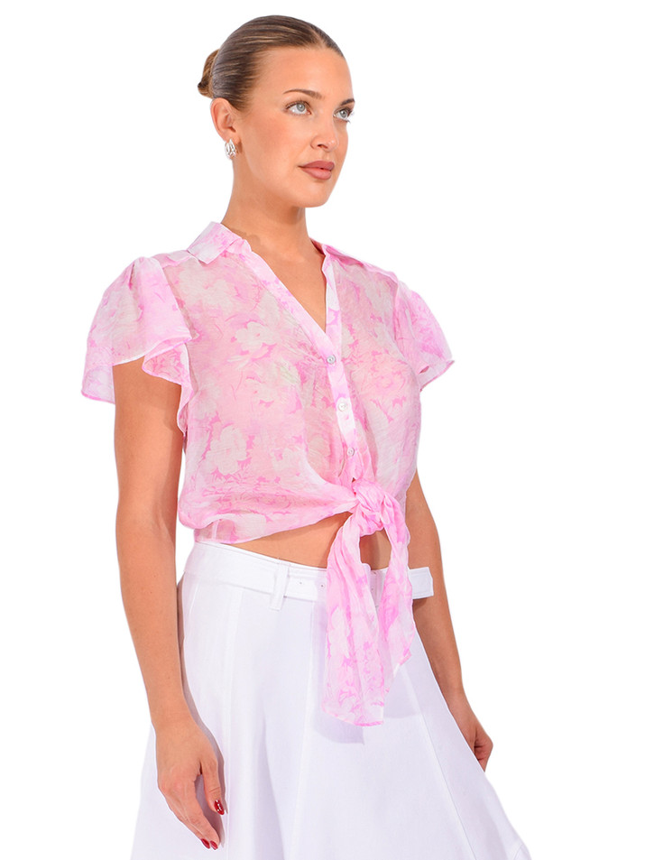 CINQ À SEPT Heirloom Petals Flutter Sleeve Marianna Top in Pink Side View 