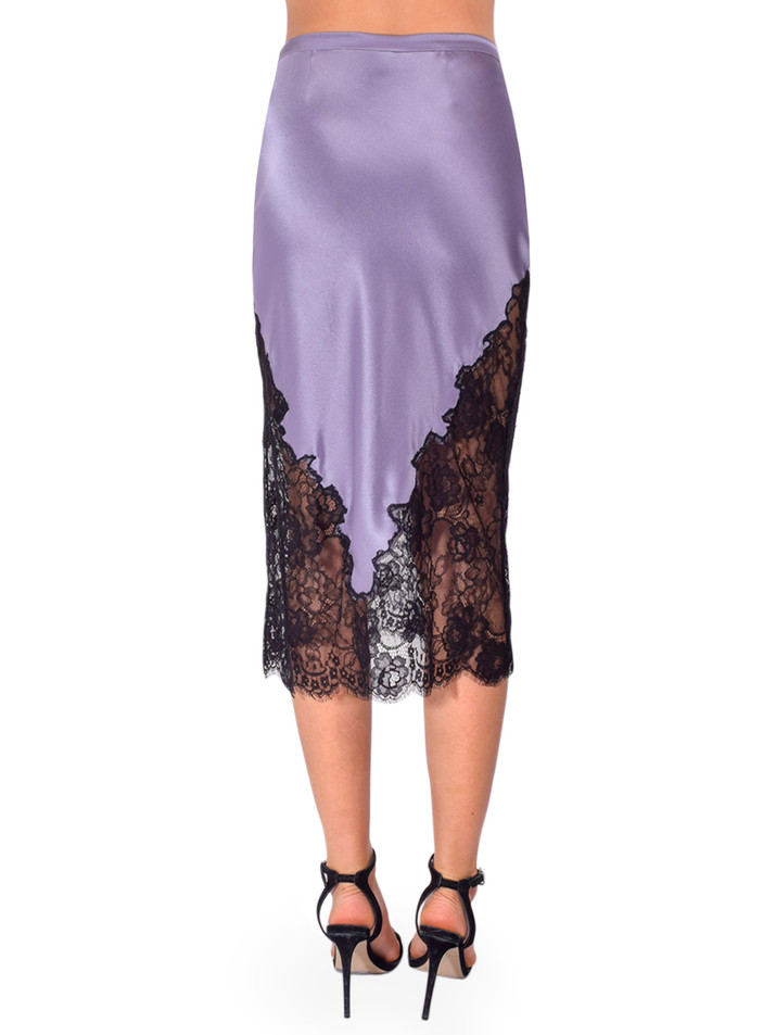 FLEUR DU MAL Juliet Lace Silk Skirt in Lavender Smoke Back View 