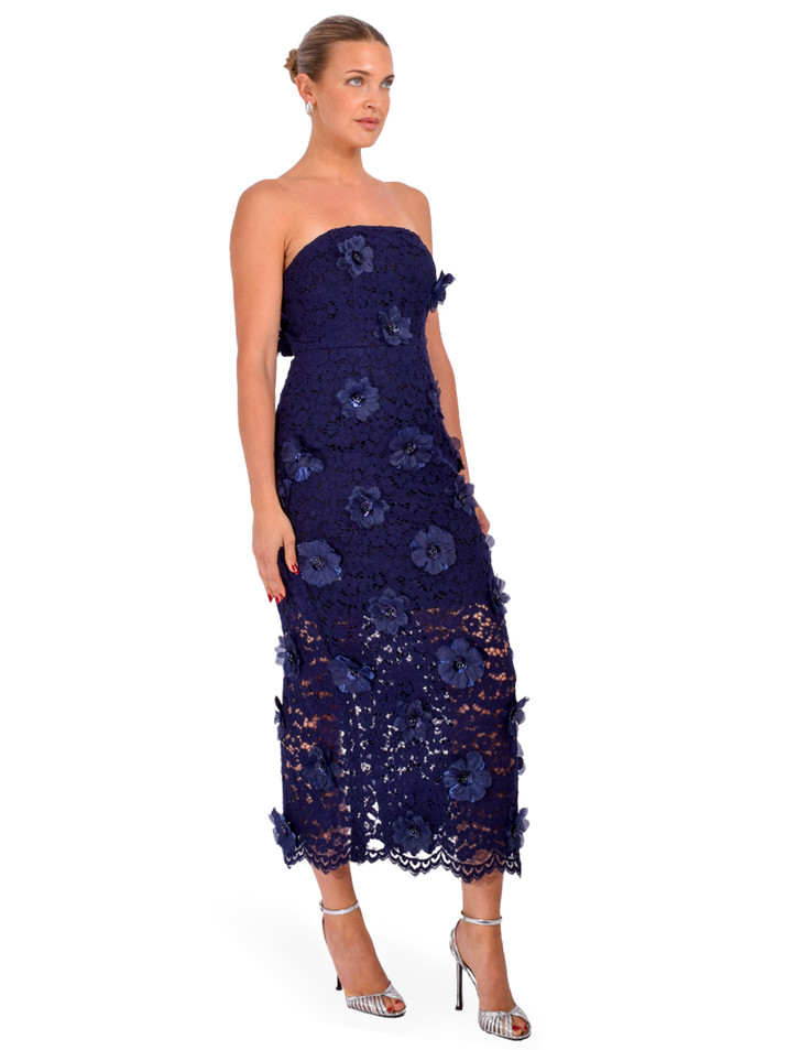MILLY Kait Floral Sequin Dress in Navy Side View 