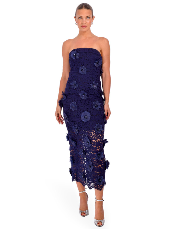 MILLY Kait Floral Sequin Dress in Navy Front View 1