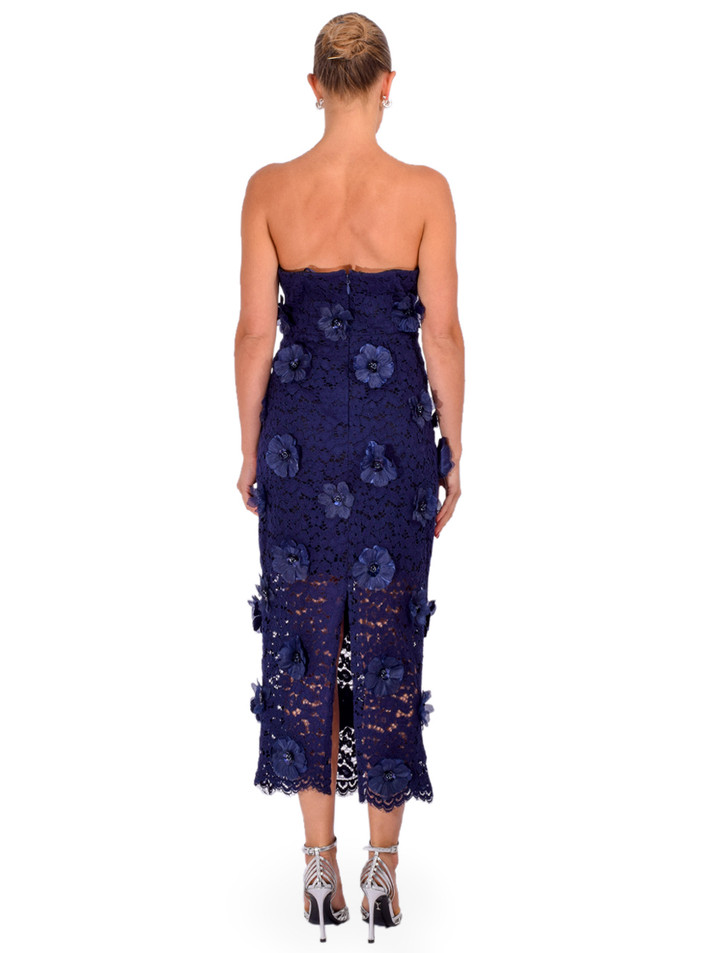 MILLY Kait Floral Sequin Dress in Navy Back View 