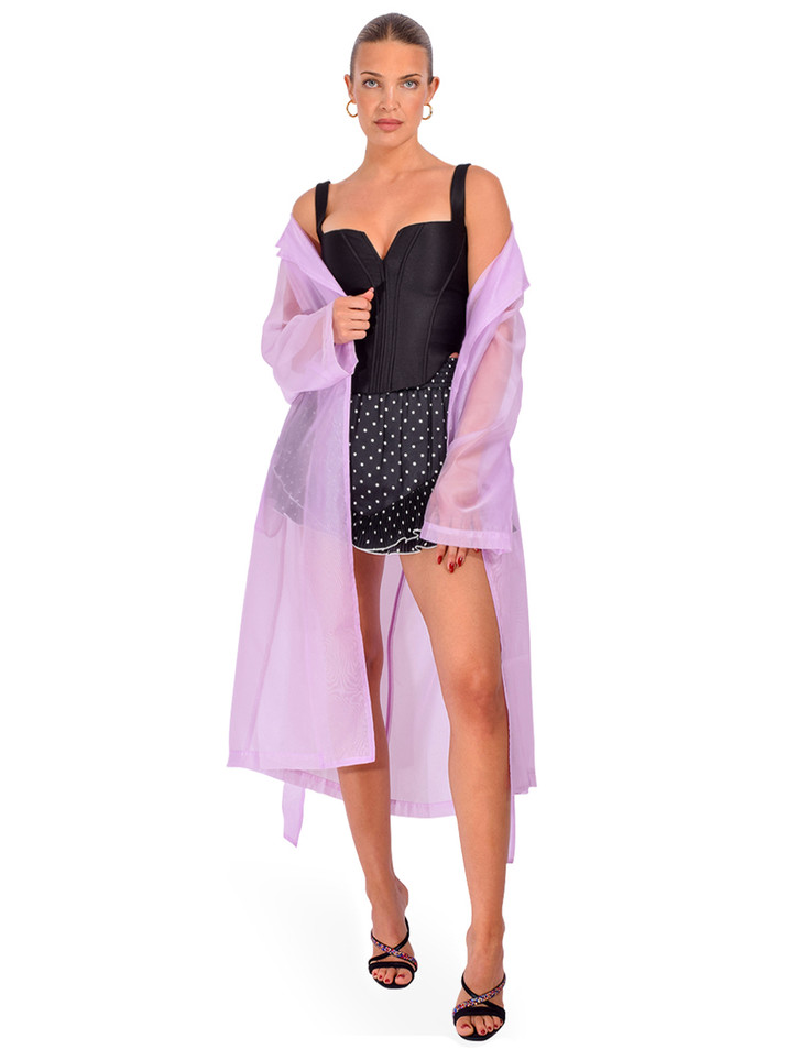 LAMARQUE Talise Sheer Organza Trench Coat in Lilac Front View 1