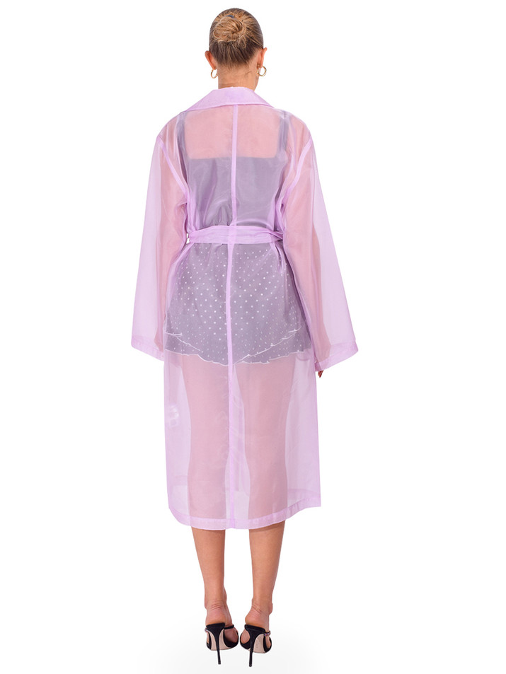 LAMARQUE Talise Sheer Organza Trench Coat in Lilac Back View 

