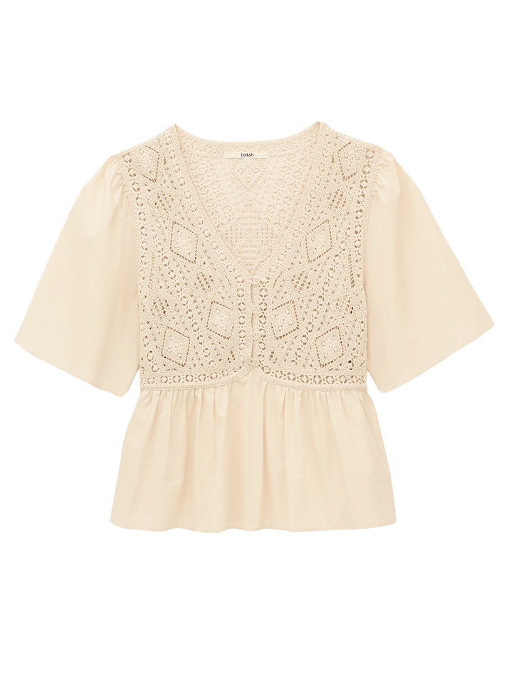 BA&SH Salvi Crochet Top in Ecru Product Shot